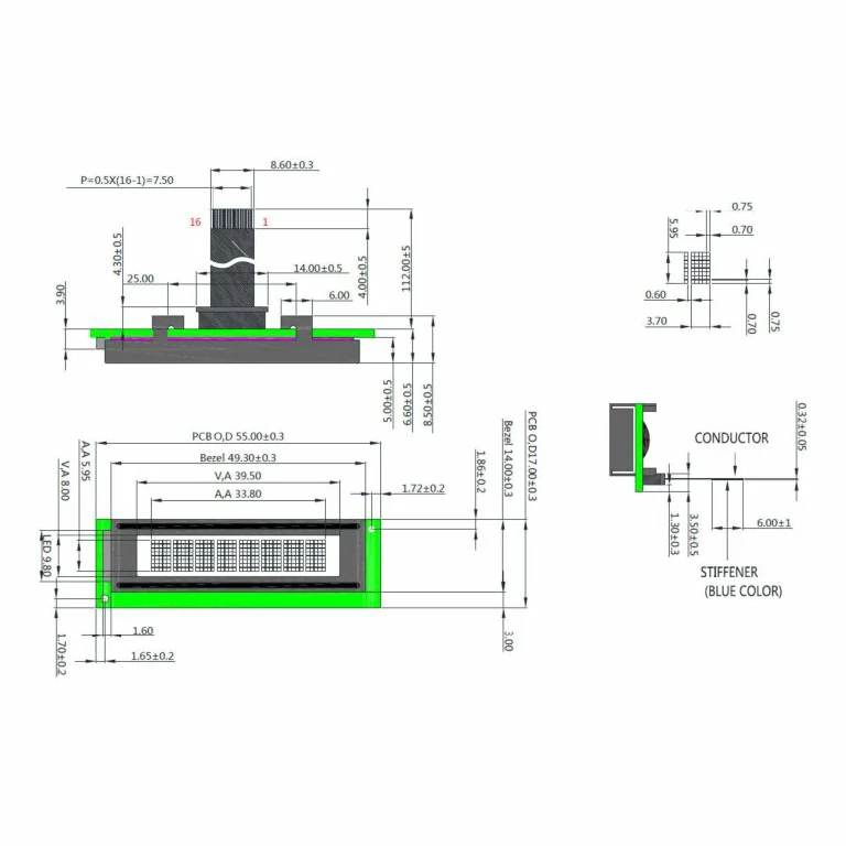 8x1-Character-Monochrome-LCD-Display-Module-FSTN-Grey-White-Backlight-Drawing