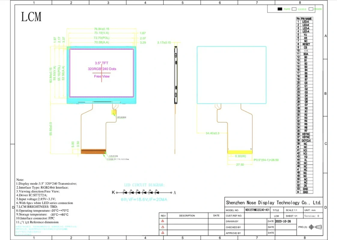 ND035TSN320240-A01 mechanical drawing
