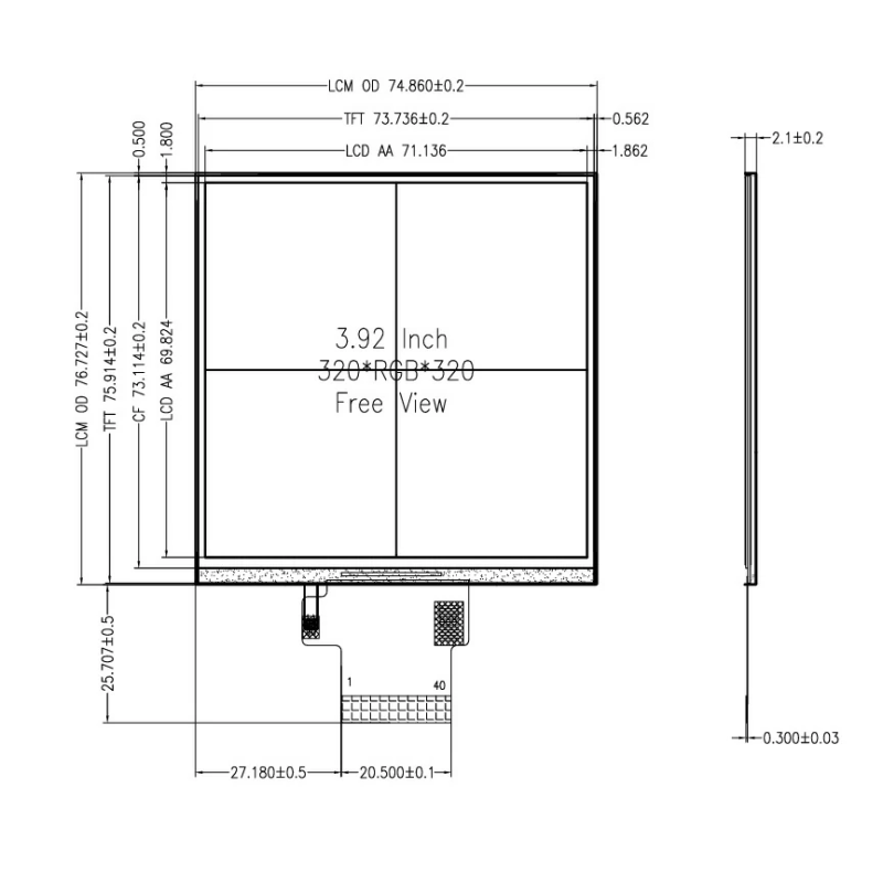 ND039TSN320320-A01 mechanical drawing