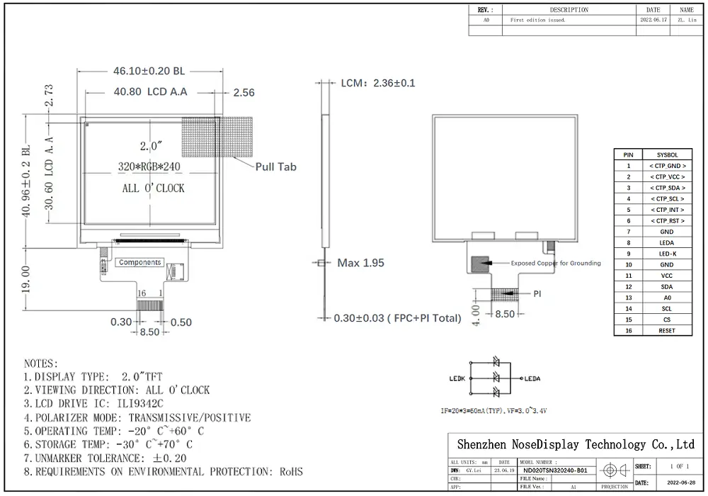 ND020TSN320240-B01 mechanical drawing