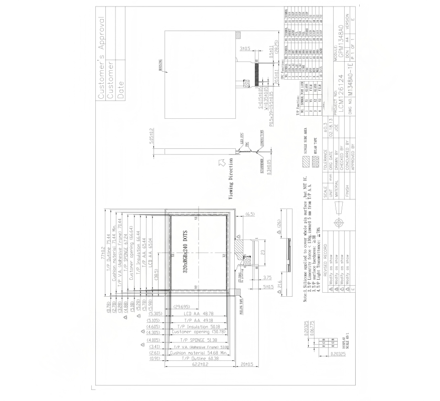 ND032TSN320240-A01 mechanical drawing