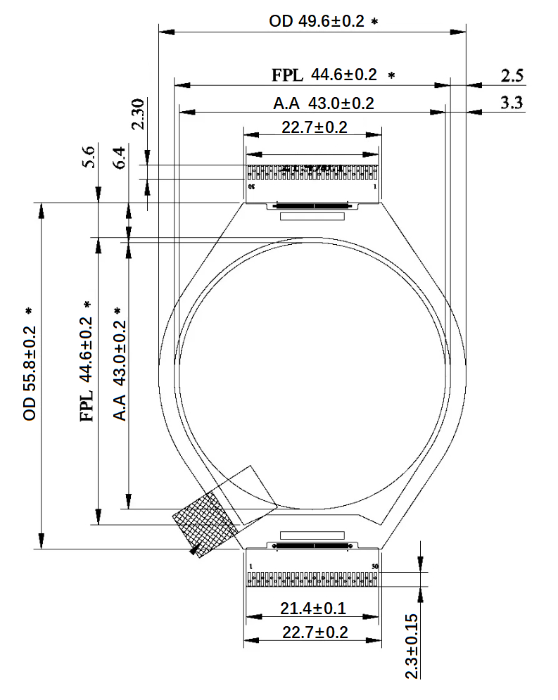 ND017EPN400400-A01 1.7-inch 400×400 round six-color ePaper display mechanical drawing