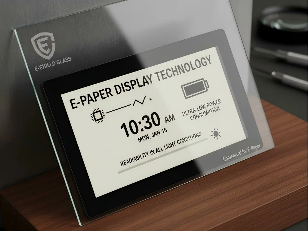 ePaper display behind protective cover glass