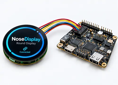 Circular NoseDisplay screen with an interface adapter and microcontroller board