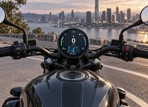 Motorcycle dashboard with a circular digital instrument display